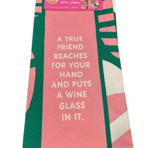 Drinks On Me  Cotton Kitchen Towel with Friendship Quote - Pink and Green
